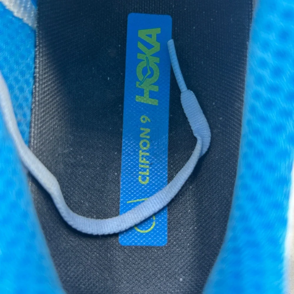Hoka Clifton 9 Mens Running Shoes Blue White Yellow Cushioned Comfort Size 12 D